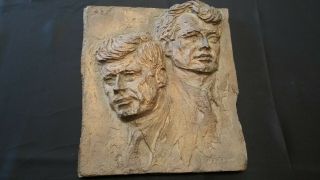 Vintage President John F Kennedy & Robert F Kennedy Bronze Bust Sculpted Plaque