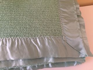 Vtg Cannon King Acrylic Thermal Blanket Seafoam Green Satin Binding All Sides 2