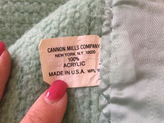 Vtg Cannon King Acrylic Thermal Blanket Seafoam Green Satin Binding All Sides 4