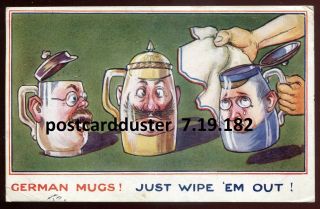 182 - Wwi Military 1915 Humor Propaganda.  German Mugs.  Bulldog Series