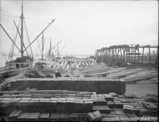 E.  K.  Wood - Lumber Dock Oakland - Alameda Estuary - 1915 Glass Plate Negative