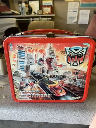 1986 Aladdin Transformers Metal Lunch Box With Thermos