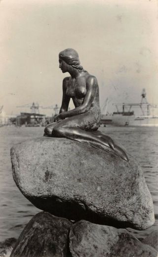 Old Postcard The Little Mermaid Copenhagen Real Photograph Posted 1955