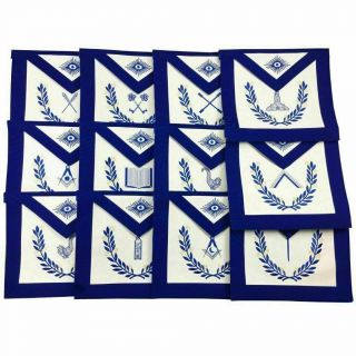 Masonic Blue Lodge Officers Apron Set Of 12 Machine Embroided Aprons
