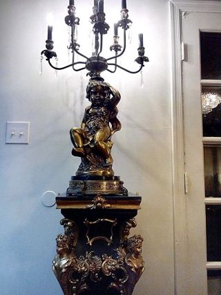 Tall Huge Antique French Cherub Brass 9 Arm Candelabra Table Lamp 4