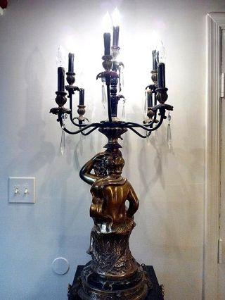 Tall Huge Antique French Cherub Brass 9 Arm Candelabra Table Lamp 7