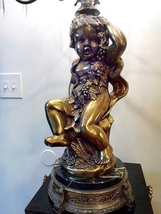 Tall Huge Antique French Cherub Brass 9 Arm Candelabra Table Lamp 8