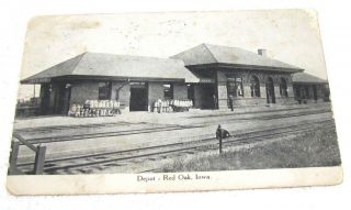 Red Oak,  Ia.  - - Railroad Depot - - Post Card - - 1909