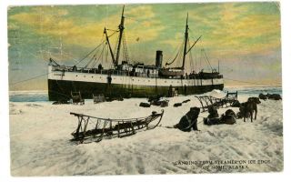 Nome Alaska Ak - Steamer Corwin On Ice Edge - Dod Sled - Postcard