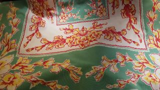Vintage Tablecloth,  Heavy Cotton,  Brilliant Yellow And Red Gladiolus,
