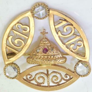 $30000 Imperial Russian Faberge 14k Gold&diamonds Romanov Tercentenary Brooch