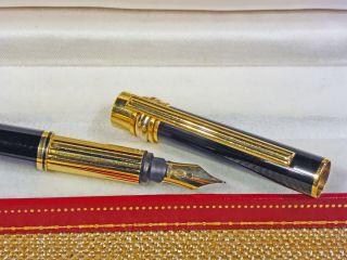 CARTIER FOUNTAIN PEN MUST DE TRINITY,  MIDNIGHT BLUE LACQUER WITH GOLD PINSTRIPE 4
