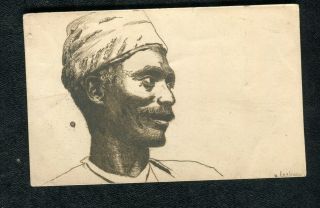 C1920s Illustrated Card: Portrait View Of A North African Man