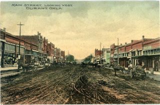 Old Durant Ok Main Street Looking West Bryan County Postcard