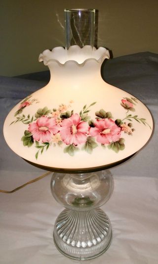 Victorian " Gone With The Wind” Hurricane Parlor Lamp.  Pink Floral