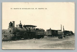 St.  M&k Rr Locomotive Train St Marys Georgia Railroad Antique Depot Postcard 1917