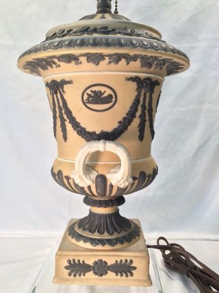 Wedgwood,  Jasperware Urn Lamp In Yellow Buff & Black,  24 " Tall,  Circa 1885 - 1930