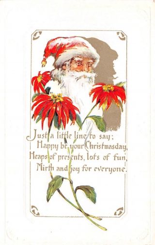 C20 - 4474,  Christmas Greetings,  Santa Claus, .  Poinsettia