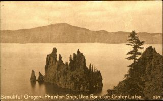 Phantom Ship Llao Rock Crater Lake Oregon Sepia Edward Mitchell C1910