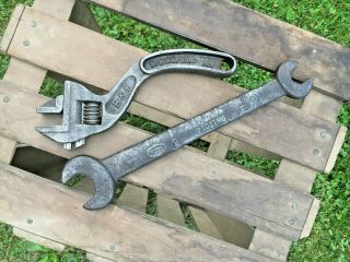2 Antique Bemis Adjustable Wrench W/ford Open End Wrench - Vintage Tools -