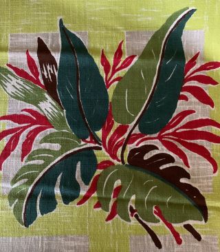 Green Leaves Barkcloth 3 Yards Midcentury,  End Of Bolt With Seam