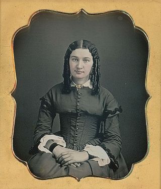 Pretty Young Woman With Curled Hair Ringlets Tinted 1/6 Plate Daguerreotype E272