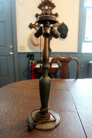 Antique Handel Lamp Base; Copper Patina; 3 Hubbell Sockets