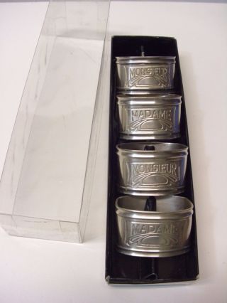 4 Madame & Monsieur Silver Brass Vintage Set Engraved Napkin Rings Euc