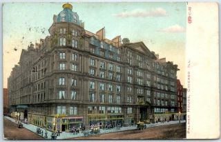 Chicago,  Illinois Postcard Palmer House Hotel Street View W/ 1908 Rpo Cancel