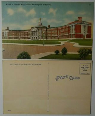 Vintage Linen Delaware Postcard Pierre S Dupont High School Wilmington De