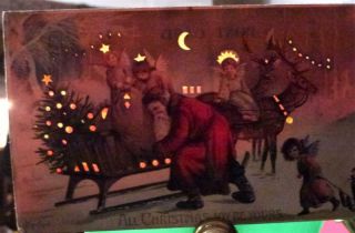 Rare 1908 Mailick Christmas Postcard Hold To Light Santa With Sleigh