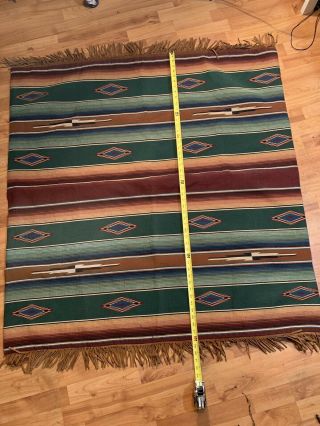 Vintage Southwestern Indian Striped Pattern Blanket Leather Fringe Edge Santa Fe