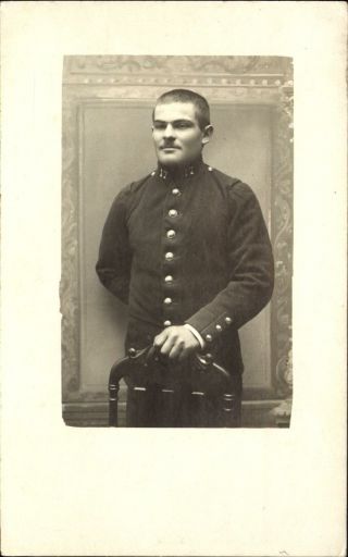 1912 Pre - Wwi Military Uniform Soldier Portrait French? Rppc Real Photo