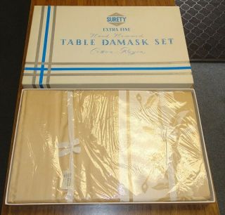 Surety Japan Damask Tablecloth & 12 Napkins Mocha Oleander 70x106 " Oval Nos