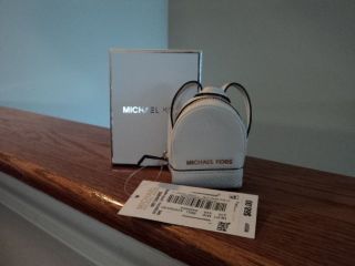 Authentic Michael Kors Rhea Backpack Key Ring Charm Fob Optic White Leather Nwt