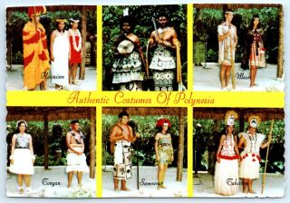 Collage native Polynesian costumes Cultural Center Laie Oahu HI Vintage Postcard 2