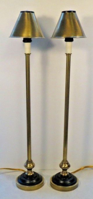 Pair Frederick Cooper Brass Buffet Table Lamps Candlestick Style Vintage