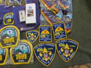 61 Items Boy Scout 17th World Jamboree 1991 South Korea: Patches,  Neckerchiefs, 5
