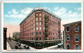 Providence Rhode Island Postcard Narragansett Hotel Street Scene C1920s