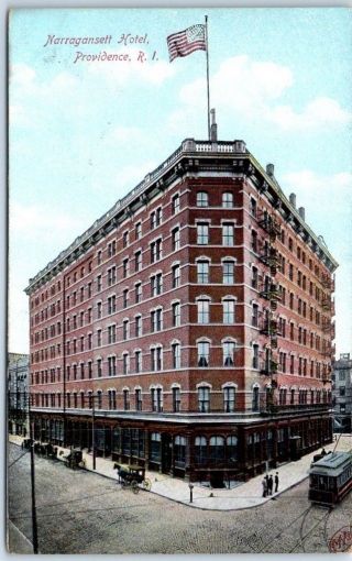 Providence Ri Postcard Narragansett Hotel Street View C1910s Metropolitan News