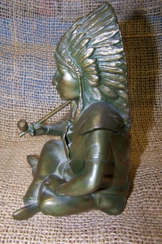 Vintage Sitting Chief Native Indian Brass Piece Pipe D Cigarette Pack Holder 8