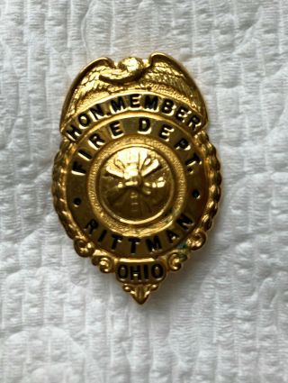 Rittman Ohio Fire Department Pin Gold Filled Hon Member Pin