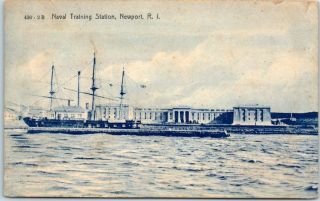 Newport Ri Postcard " Naval Training Station " Waterfront Ship Blanchard C1900s