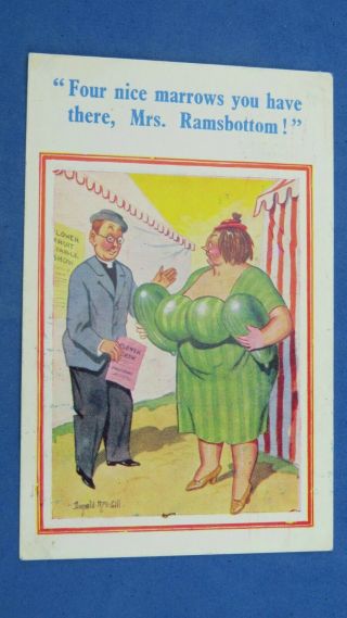 Risque Donald Mcgill Comic Postcard 1958 Vicar Big Boobs Marrows Flower Show