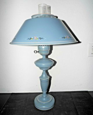Gone With The Wind 26 " H 3 - Way Tole - Ware Blue Floral Theme Metal Hurricane Lamp