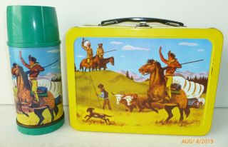 1959 Vintage Pathfinder Metal Lunch Box And Thermos - - Western,  Cowboys