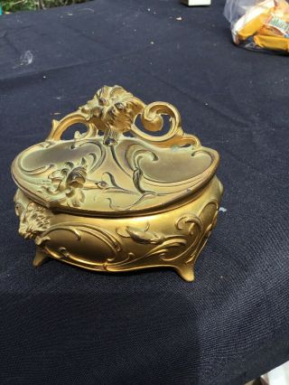 Antique Gilt Casket Jewelry Box By W.  B.  Mfg Co.  With Lining