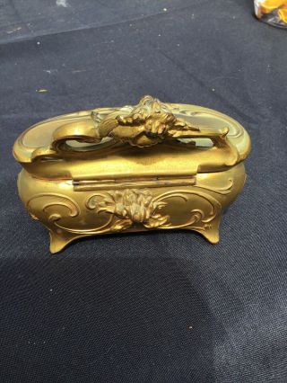 Antique Gilt Casket Jewelry Box By W.  B.  MFG Co.  With Lining 4