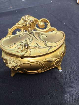 Antique Gilt Casket Jewelry Box By W.  B.  MFG Co.  With Lining 6