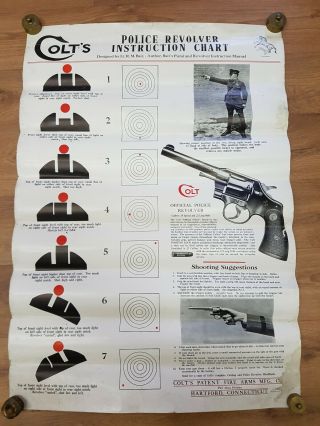 Colt Official Police Revolver 38 Instruction Chart Big Poster 30 - 40s